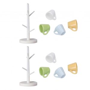 Mini porte-gobelet de maison de poupée avec 4 tasses colorées pour les décorations de cuisine ou de salle à manger - Neuf