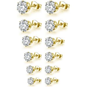 Kal-6 Paires Boucle D'oreille Femme Homme, Hypoallergénique Boucle D'oreille Acier Inoxydable, Piercing Oreille, Boucle D'oreille Argent Or 14k, Zirconium Boucles D'oreilles À Visser - Neuf