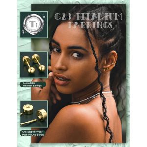 Kal-Pcs Boucles D'oreilles Titanium Boucle D'oreille Femme Or 14 Carats Boucles D'oreilles Flat Dot, Petite Boule Cz Flat Piercing Titane Oreille Cartilage Helix Piercing Oreille Homme, 2/3/4mm - Neuf