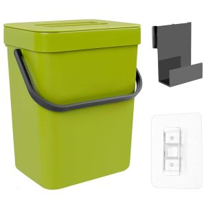 3l Poubelle Suspendue,Poubelle De Table Avec Couvercle,Composteur Cuisine,Poubelle Cuisine Avec Couvercle,Pour Cuisine,Salon,Chambre,Salle De Bains (Vert) - Neuf