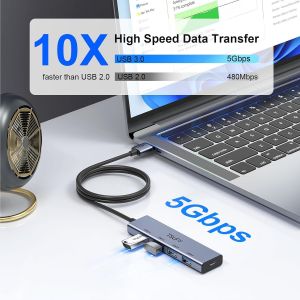 CHENG-Multi HUB USB 3.0, 5 Gbit/s,120CM Long Cable HUB, Bo&icirc;tier en Aluminium Port USB Multiple pour PC, Macbook,Surface Pro, Disque Dur Mobile, cl&eacute;s USB et Plus - Neuf