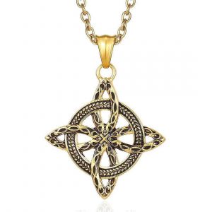 Collier Pendentif Nordique Celtique En Acier Titane, Cha&icirc;ne Creuse Simple Et R&eacute;tro En Acier Inoxydable Pour Hommes Et Femmes, Dor&eacute;, 70 Cm - Neuf