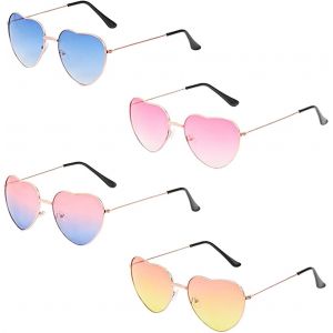 Lot De 4 Paires De Lunettes De Soleil En Forme De C?Ur Avec Monture Fine En Métal Pour Carnaval Années 60 Et 70 - Accessoire De Déguisement Hippie - Neuf