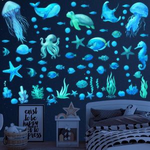 ERYI-Océan Phosphorescentes Plafond Stickers Muraux Enfants Sous La Mer Autocollants Lumineux Vie Marine Animal Poisson Dauphin Tortue Dauphin Pour Chambre Enfants Bébé Pépinière Salle De Bain - Neuf