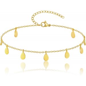 Cmjaagur-Bracelet De Cheville Pour Femme - Plaqué Or 18 Carats - Chaîne De Cheville Pour Femme Et Fille - En Acier Inoxydable - Étanche - Avec Pièces / Étoile / Trèfle À Quatre Feuilles - Ré[M451] - Neuf
