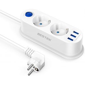 Multiprise de Bureau avec 2 Bolc Prises et 3 USB Charger,1 Interrupteur d'alimentation 2500W,Convient pour la Maison,Les Dortoirs du Campus,Les Bureaux,Les Voyages et Autres Scénarios - Neuf