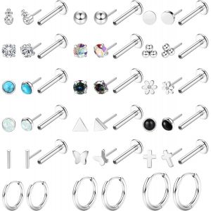 Kal-20g Piercing Nez Acier Chirurgical Piercing Oreille Cz Piercing Helix Tragus Piercing Labret Levre Medusa Conch Piercing Au Nez Argent Cartilage Boucles D'oreilles Acier Inoxydable Femme - Neuf
