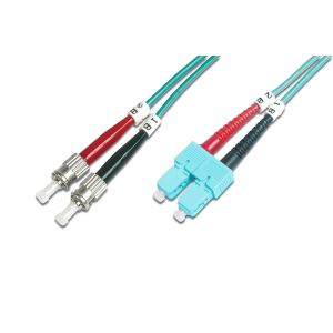 DK-2512-03/3-Câble À Fibre Optique OM3-3 m-ST à SC-Câble Fibre Optique Duplex-1/10/40/100 Gbit/s-MM Multimode LAN-Type De Fibre : 50/125-Turquoise (Aqua) - Neuf