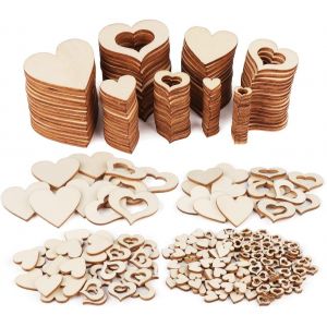 500pcs Embellissement Coeurs Décoratifs En Bois Creux Et Solide,Petit Coeur En Bois Taille Mixte Pour Scrapbooking,Cadeaux Personnalisé,Diy Loisirs Créatifs,Décoration De Mariage Et Fête Noël - Neuf