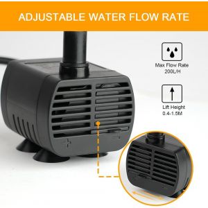 ¿Noir¿Submersible Pompe à Eau, Pompe d'Aquarium Réglable 200L/H 3W Ultra-Silencieux USB Pompe pour bassin à Poissons du Réservoir de la Fontaine de Réservoir de Poissons de 1,4 m de Cordon - Neuf