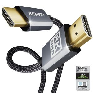 SUNY-Câble Hdmi 4K@240Hz,4K@144Hz,8K@60Hz,Hdmi 2.1,48 Gbps,Hdr10+ Arc Earc Hdcp2.3+Dolby Atmos,Coque En Aluminium,Nylon Tressé,Compatible Avec Ps5 Pro/Ps5/Ps4/ Xbox-Serie X/Tv-1.8 Mètre - Neuf