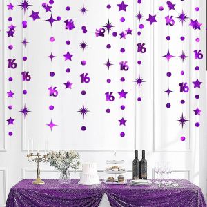Senior-Kit De Guirlande D'étoiles Scintillantes En Forme De Chiffre 16 Violet Métallique À Suspendre Pour Filles Et Garçons, 16e Anniversaire, Anniversaire De Mariage, Fête Prénuptiale[L1147] - Neuf