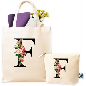 SJZG-Sacs En Tissu Personnalisés - Tote Bag Personnalisé + Trousse De Toilette - Sac En Tissu Personnalisé Pour Femme - Cadeaux Personnalisés - Cadeau Original Femme - Sac De Courses Réutilisable - Neuf
