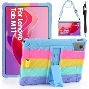 &Eacute;tui de protection en silicone pour tablette Lenovo Tab M11 (11") 2024 TB330FU/331FC - Avec bandouli&egrave;re et stylet - Color&eacute; - Pour tablette Lenovo Tab M11 - Neuf