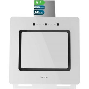 CHECARZHN--NO1-Hotte Aspirante Inclinée Décorative 60Cm Bolero Flux Dt 608002 Glass White A++. Finition Verre Blanc, Cheminée Inox, Aspiration 800M3/H, Moteur 210W, 3 Puissances, Filtre Charbon - Neuf