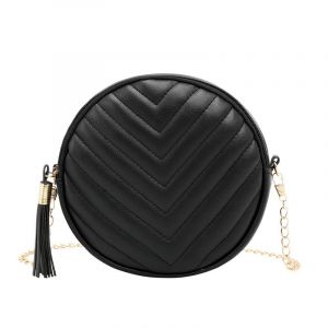 Petit sac bandoulière rond pour femme - cuir synthétique, noir, taille unique - Neuf