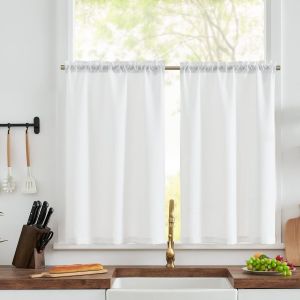 Eryi-Lot De 2 Rideau Lin Rideaux Cuisine 63 X 60 Cm (L X H) Blanc Rideaux Texturés Semi-Transparent Filtrage La Lumière Fenêtre Rideau Brise-Bise Court Decoration Placard Salon Chambre - Neuf