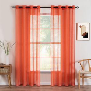 Eryi-2 Panneaux Rideaux Voilages À Oeillets En Effet Lin Voilage Fenêtre Transparent Rideau Salon Moderne Voilage Petite Décor Cuisine Chambre Balcon 140x145 Cm Orange - Neuf