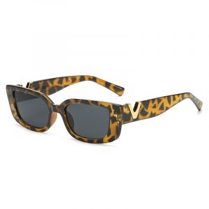 Lunettes de soleil rectangulaires pour femmes,marque de luxe,Vintage,petite monture,classiques,carrées noires,Oculos - leopard V - Neuf