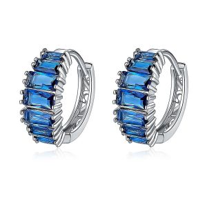 Boucles D¿Oreilles Rondes En Zircon Bleu Saphir Plaqué Platine Boucles D¿Oreilles Carrées En Zircon Pour Wedding_Feb - Neuf