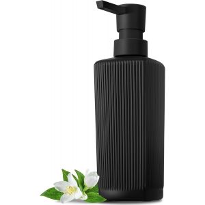BHHBB-GMISUN Distributeur de savon, 400 ml, noir, à rayures verticales, avec tête de pompe plate, distributeur de liquide vaisselle, carré, pour cuisine et salle de bain - Neuf