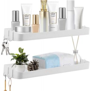 Etagère Douche 2 Pcs, Étagères de Salle Bain, Serviteur Douche Sans Perçage, Organisateur Douche avec 8 Crochets Amovibles, Paniers Rangement D'organisateur de Douche Mural pour Salle de Bain, Cuisin - Neuf