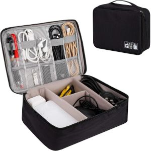 KALANKA-Sac Organisateur pour Câbles Grand Electroniques Portable Pochette Rangement Imperméable pour Clé USB Disque Dûr Cartes Mémoires Chargeur Noir - Neuf