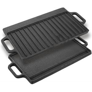 Ulteronixshop-Plaque de cuisson en fonte, r&eacute;versible, anti-adh&eacute;sive, avec poign&eacute;e pour barbecue &agrave; gaz, po&ecirc;le &agrave; barbecue robuste pour utilisation en ext&eacute;rieur ou camping, 40 x 20 x 2 cm - Neuf