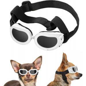 Lunettes De Soleil Pour Chien - Blanches, Réglables, Anti-Poussière Et Anti-Uv - Neuf