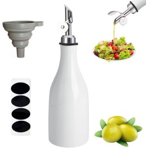 Bhhbb-Distributeur D'huile D'olive En Céramique, 300 Ml Bouteille Huile Olive Bouteille Distributrice D'huile D'olive En Porcelaine Avec Étiquette Pour Le Stockage D'huile, Vinaigre (Blanc) - Neuf