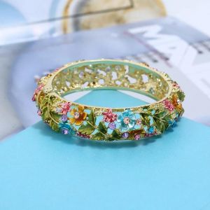 Chicslick-Bracelets De Fleurs En Émail Coloré Pour Femmes,Bracelets De Gravure Florale Vintage,Bijoux,Bangle F[X49] - Neuf