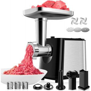 NouvelHorizonstore-Hachoir &agrave; viande &eacute;lectrique, 2000W Professionnel pour saucisses et kubbe avec 3 plaques, 3 coupe-saucisses, poussoir &agrave; saucisses, hachoir &eacute;lectrique pour la cuisine &agrave; domicile - Neuf