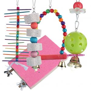 Hjlian Lot De 5 Jouets Suspendus Pour Oiseaux Et Perroquets, Clochette, Cage A Oiseaux, Hamac, Balancoire, Jouet A Suspendre, Jouet A Mordre - Neuf