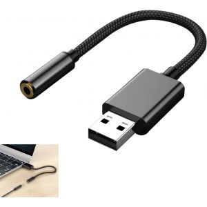 Adaptateur Audio USB vers Jack 3,5 mm-Adaptateur Casque USB-Adaptateur Audio Compatible PC,Mac,Linux,PS4,PS5,Casque,Microphone,Enceinte,Haut-Parleur-Plug and Play,Son HD - Neuf