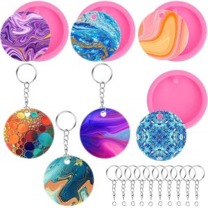 4 Pi&egrave;ces Moules Pour Porte-Cl&eacute;s En R&eacute;sine, Moule Porte-Cl&eacute;s Rond En Silicone Moules De Coul&eacute;e En R&eacute;sine &Eacute;poxy Avec Trou Set De Fabrication De Porte-Cl&eacute;s Pour Le Bricolage - Neuf