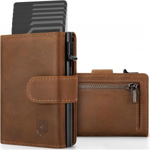Airtag Men's Credit Card Holder | Men's RFID Wallet | Leather Card Holder | Airtag Credit Card Holder with 1 Cash Compartment, Brown, Minimalist - Neuf