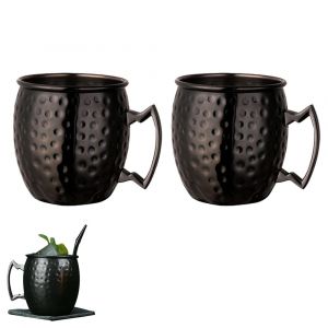 Lot De 2 Tasses Moscow Mule En Acier Inoxydable 530 Ml, Finition Martel&eacute;e, Noires - Neuf