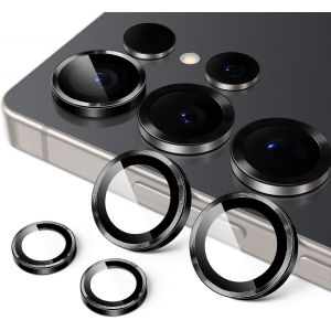 Protection Objectif Cam&eacute;ra pour Samsung Galaxy S25 Ultra 5G, &Eacute;tui Housse en Verre Tremp&eacute; 9H Anneau Individuel en M&eacute;tal, Plateau d'Installation Facile, HD Transparent, 1 S&eacute;rie (Noir) - Neuf