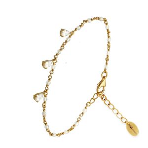 Bracelet En Argent Dor&eacute; Gouttes Blanches - Neuf
