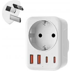 Adaptateur Australie 5 en 1 Adaptateur de Voyage Australie avec 1 AC & 2 USB-C & 2 USB-A (3.4A), Adaptateur Chine Nouvelle-Z&eacute;lande Prise EU, Adaptateur Argentine Fidji, Prise de Voyage - Type - Neuf