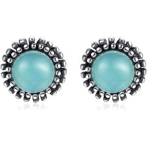 Kal-Vintage Femme Boucles D'oreilles S925 Argent Avec Turquoise - Style Ethnique Boh&egrave;me - Bijoux Pour Cadeau - Neuf