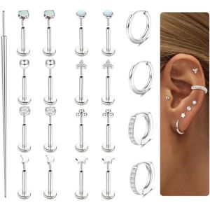 Kal-Pcs Boucles D'oreilles Avec Dos Plat Bijoux De Piercing Tragus En Argent/Or En Acier Chirurgical Boucles D'oreilles Cartilage Pour Femmes Bijoux De Piercing Pour L&egrave;vres Et Nez Sans Fil - Neuf