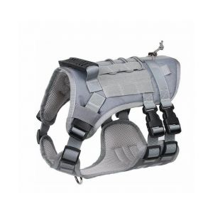 Harnais Tactique Pour Chien Avec Poign&eacute;e Pour Chiens De Taille Moyenne Et Grande &iquest; R&eacute;glable, R&eacute;sistant, Gris - Neuf
