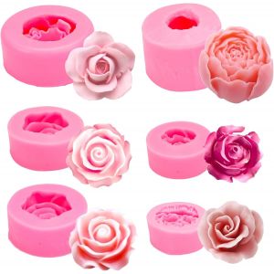 Jexnovashop-Moule Silicone Fleur, Lot De 6 Moules En Silicone En Forme De Rose 3d, Moule En Silicone De Bougie De Type Fleur, Fleur 3d En Forme De Rose, Bonbons, Dessert, G&acirc;teau D&eacute;coration De Fleurs - Neuf