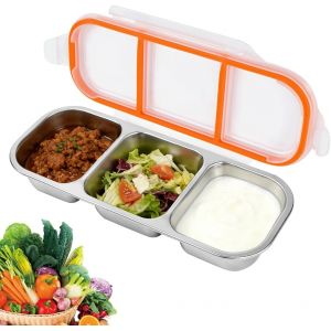 Kalanka-Bo&icirc;te &Agrave; Go&ucirc;ter Avec 3 Compartiments, Snack Box En Acier Inoxydable Bo&icirc;tes &Agrave; Go&ucirc;ter Bento Avec Couvercles Etanches Bo&icirc;te &Agrave; Collation Divis&eacute;e Pour Bonbons, Epices, Biscuits, L&eacute;gumes(600ml) - Neuf