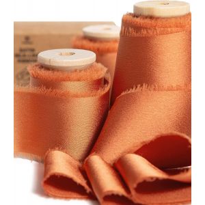Ruban De Satin Soyeux Terre Cuite 3,8 Cm X 13,7 M, Rubans Effilochés En Tissu À Franges Faits À La Main Pour L'emballage De Cadeaux, Les Décorations Festives, Les Bouquets De Mariées - Neuf