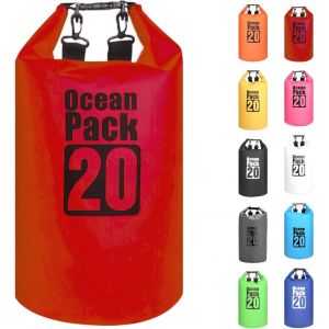 KALANKA-Rouge 20L Sac étanche Polyvalent, 2L/5L/10L/15L/20L/30L Waterproof Dry Bag avec Longue Bandoulière Réglable Sac à Dos Confort Imperméable pour Bateau/Kayak/Pêche/Rafting/Natation/Camping/Snow - Neuf