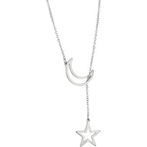 Kal-Collier Pendentif Croissant De Lune Et Etoile En Acier Inoxydable Chaîne Délicate Collier Lune Soleil Etoile Bijoux De Quotidien Cadeau Pour Femmes Filles - Neuf