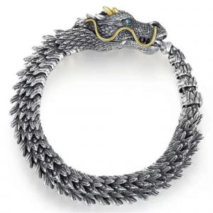 Bracelet Dragon Argent&eacute; Pour Homme, Cadeau Unique, Bracelet Hip Hop, Bijou Cadeau 20cm - Neuf