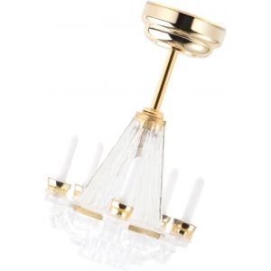 Lustre Led Miniature 1:12 - Mod&egrave;le De Lampe Suspendue - Mini Plafonnier Pour Maison De Poup&eacute;e - Avec Batterie - Accessoires De D&eacute;coration Pour Maisons Miniatures - Neuf